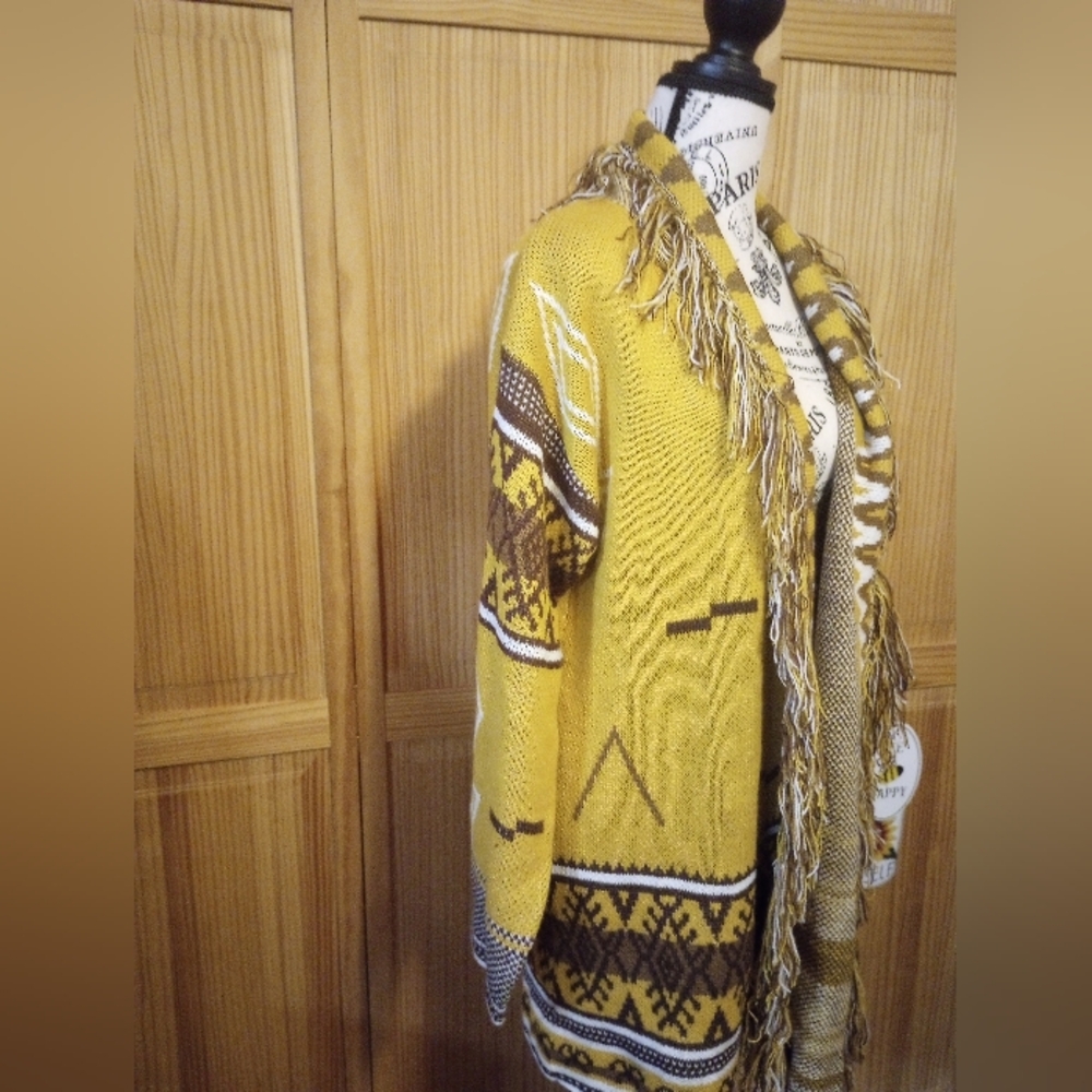 Cato Yellow and Brown Patterned Cardigan - Picture 3 of 6